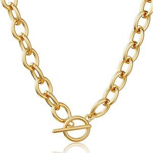 14K Gold Plated Chunky Necklace for Women, Trendy Paperclip Chain Necklace Thick